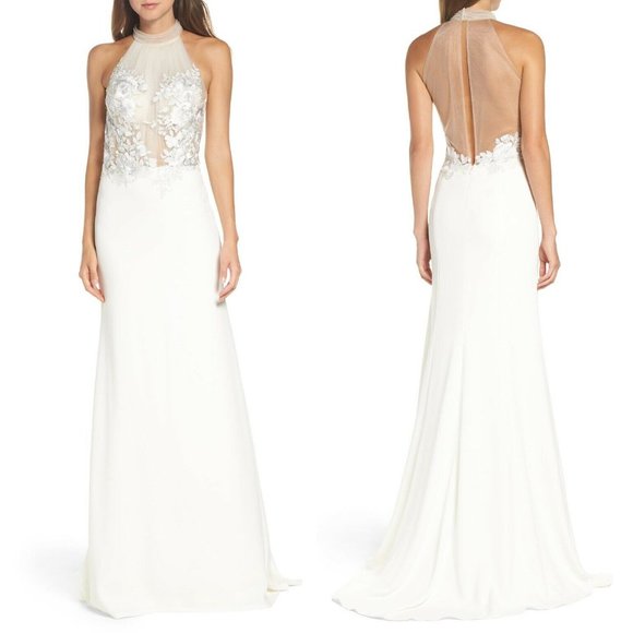 🆕TADASHI SHOJI Embroidered Trumpet Halter Wedding - Picture 1 of 9